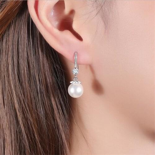 Elegant Round Imitation Pearl Dangle Earrings Dazzling Women Engagement Wedding Graceful Accessories Fashion Earrings