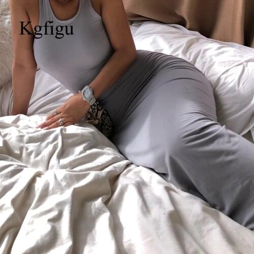 KGFIGU Summer 2021 Party Soft Dresses For Women Sexy Sleeveless Slim Outfits Gray Evening Bodycon Vestido Lady Beach Cute Robes