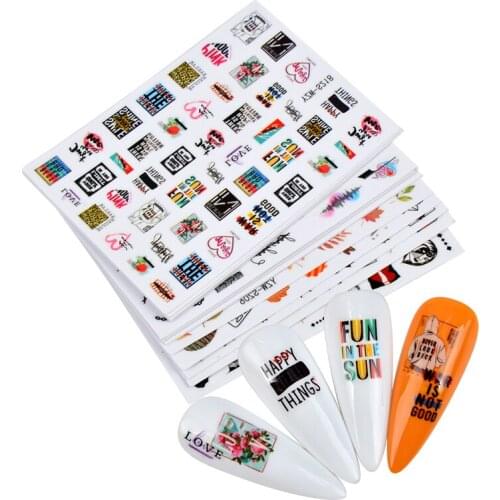Maple Leaf Nail Art Stickers 3D Decals Rainbow Flowers Geometry Summer Nail Adhesive Sliders Foils Decorations Tattoo