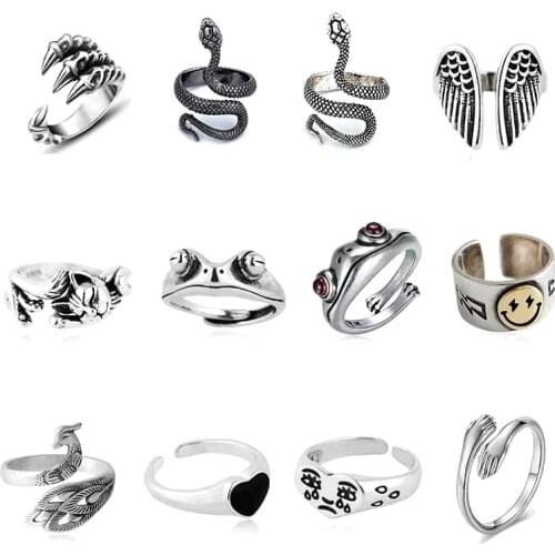 12 Pcs Frog Rings Set Cute Animal Open Rings Pack Vintage Goth Hippie Matching Rings Cute and Stylish Snake Hug Cat