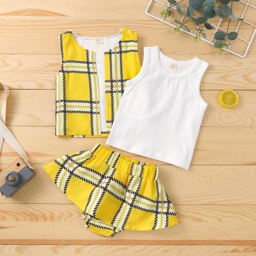 3Pcs Fashion Newborn Baby Girls Clothes Infant Summer Set Cotton Plaid Print Sleeveless Tank Top Shorts Outfits Suit