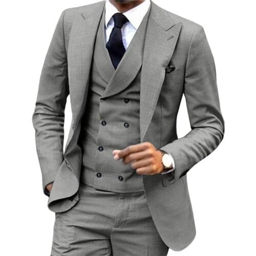 Grey/Blue/White Mens Suit 3 Pieces Slim Fit Fashion Notched Lapel Groomsmen Tuxedo Men Suits for Wedding (Jacket+Vest+Pants)