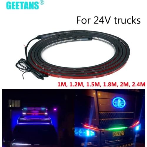 1-2.4M Strip LED Truck Light RGB Ambient Lamp Flashing Roof Bumper Door Decoration Trailer Lorry Caravan Accessories 24V 7color
