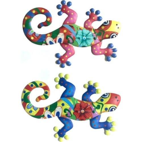 M68E Metal Wall Art Colorful Wrought Iron Lizard Gecko Decoration Sculpture Ornament