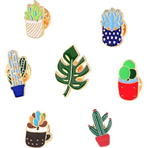 Cute Cartoon Plant Brooches Kpop Collection Cactus Succulents Potted Enamel Hijab Pins Bag Badges Jackets Shirt Collar Lapel Pin