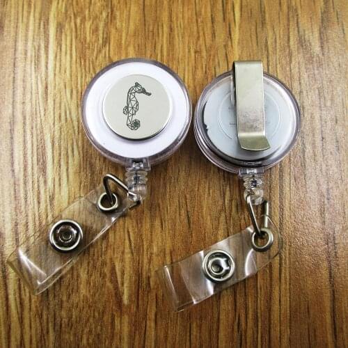 Polygon Seahorse ID Badge Reel gift for him/her friend family retractable recoil id badge holder work fun