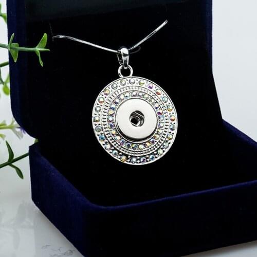 Fashion Beauty Rhinestone Round snap pendant necklace chain 60cm fit 18MM snap buttons Fashion jewelry XL0146