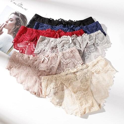 Fashion Underwear Women Sexy Lace Panties Cotton Crotch Low Waist Breathable Transparent Seamless Womens Underwear Briefs E0025