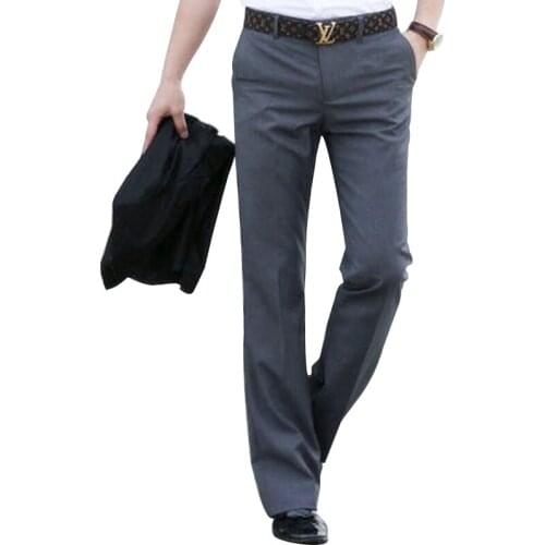 2021 Men Flared Boot Cut Trousers Fashion Casual British Style Office Comfortable Kahki Black Slim Formal Suit Bottom Pants