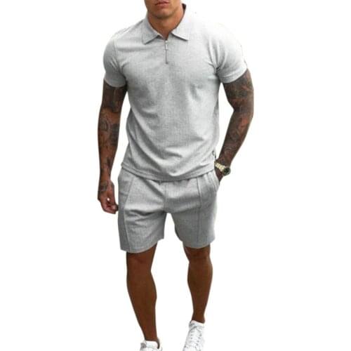 2021 Summer Mens Casual Short Sleeve Slim Shorts Set Mens Two Piece Set Solid Fitness Running Quick Dry Sprtwear
