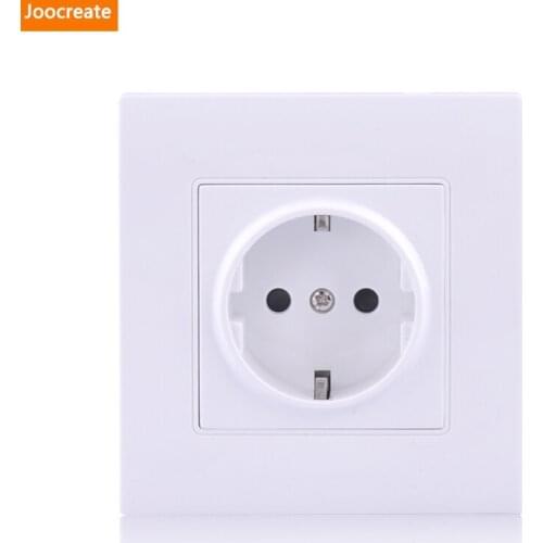 Joocreat EU Standard White Panel AC 110 250V 16A Wall Power Socket European Plug Grounded Electrical Outlet 86mm*90mm