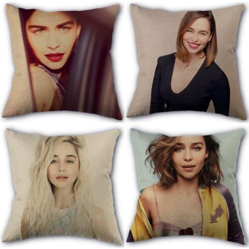 45X45cm Pillow Cover Emilia Clarke Square Zipper Cotton Linen Pillow Cases Bedroom Home Decorative Pillowcase 0331