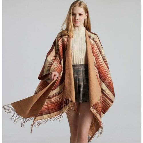 New arrival Fashion comfortable elegant plaid scarf winter elegant vintage thick warm tassel high quality big wild knit poncho