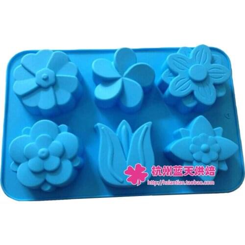 Wholesale/retail,free shipping ,6 holeFlower type combination silicone Cake Mold soap mold Tulip