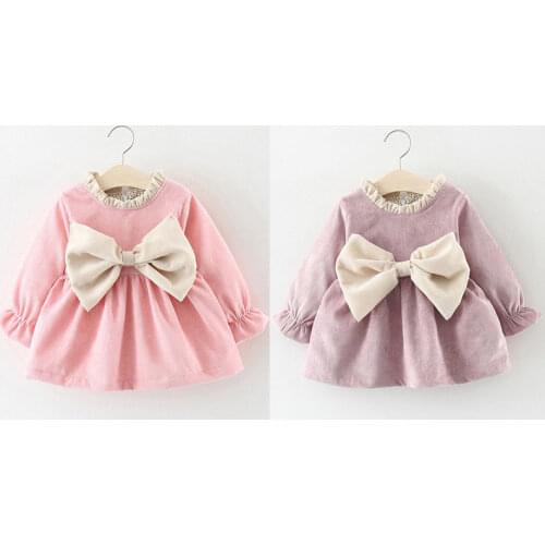 Citgeett Newborn Kids Baby Girl Long Sleeve Bowknot Princess Pink Purple Party Dress Winter Autumn Cute Clothes