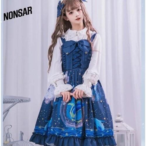 NONSAR Blue Starry Sky Lolita Dress Spring And Summer Original Women Nebula Whale JSK Strap Dress Japanese Lolita