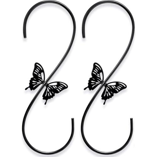 Attractive Bird Feeders Hanger 12-Inch, 2PCS Metal Bird Feeders Hook, Outdoor Steel S Hook With Butterfly Design