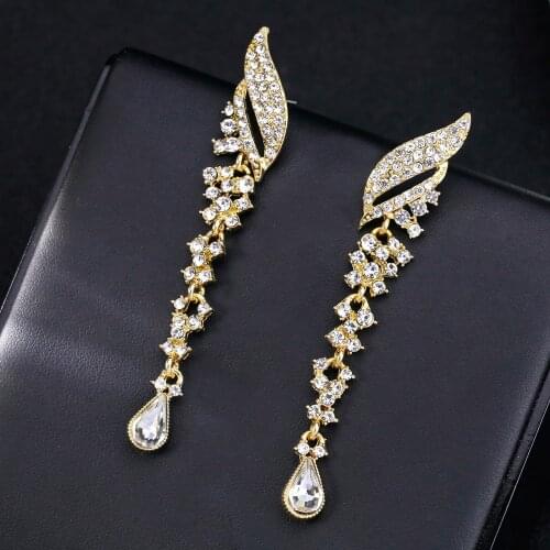 Luxury Rhinestone Crystal Drop Earrings Long Tassel Earrings for Women Bridal Dangling Brincos Wedding Party Jewelry BA287