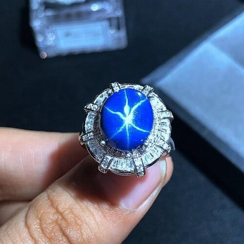 Starlight Sapphire Ring, Classic 925 Pure Silver Star Line Beautiful Mail Packing