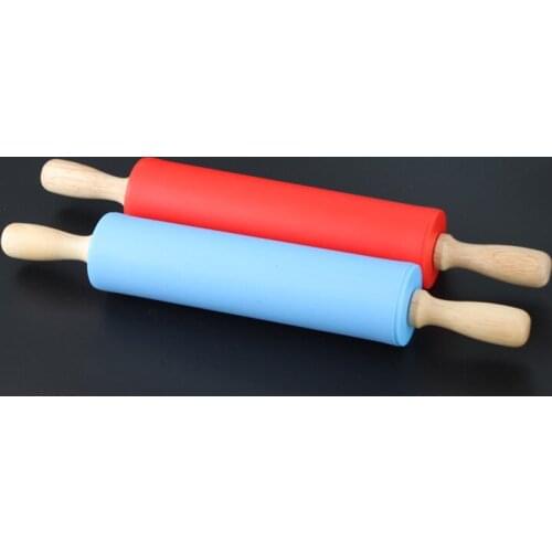 29cm Baking Tools Silicone Rolling Pin Wooden Handle Roller Non Stick Rolling Stick