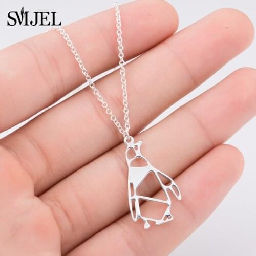 SMJEL Lucky Arctic Origami Penguin Necklace Women Trendy Geometric Animal Charm Necklace Accessories Animal Lovers gifts