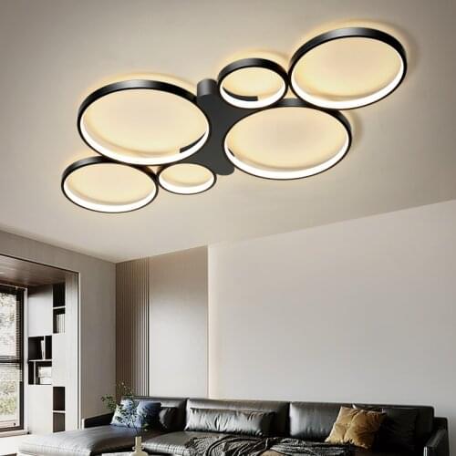 Modern Led Chandelier Home Fixture Black Luster for Living Room Bedroom Kitchen Multi-Head Circle Ceiling Lamp Indoor Lighting