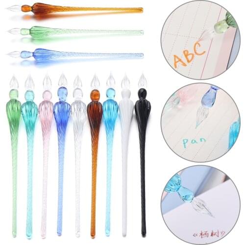 0.7mm Handmade Glass Lamp work Pen with 3D Flower inside Crystal Pen holder Plunging Calligraphy Pen Filling Ink Fountain Pens