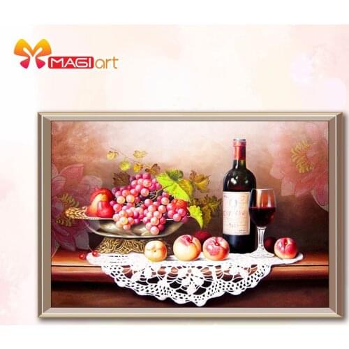Cross stitch kits Embroidery needlework sets 11CT water soluble canvas patterns 14CT Floral style Friuts and Wine-NCMF249