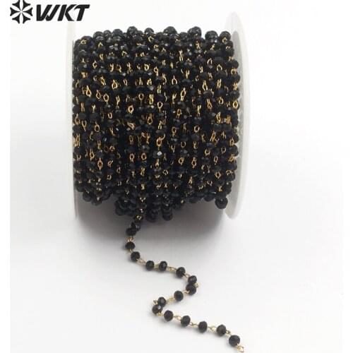 WT-RBC038 Wholesale DiySpecial Custom High quality electroplated handmake stone rosary 2.0 chain black quartz wire wrapped chain