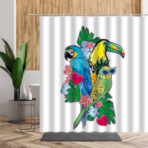 Funny Cute Animal Bathroom Shower Curtain Parrot Bath Screen 3D Cartoon Children Waterproof Home Decoration Fabric Curtains Sets