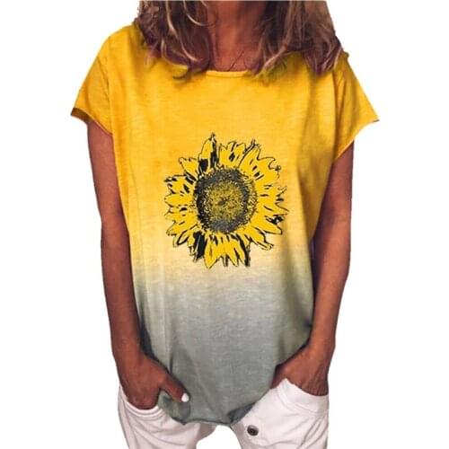 2020 New sunflower print t shirt women casual short sleeve o neck tee tops for female floral print cute t-shirts femme clothes