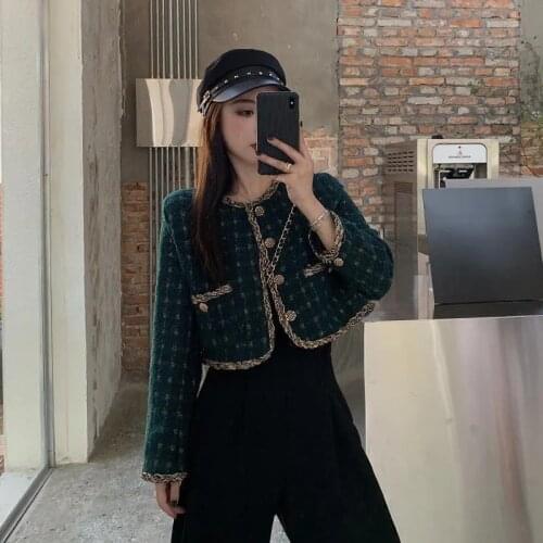 Retro Sweet Jacket Autumn Plaid Jackets Y2k Short Crop Jacket Long-sleeve Fashion Ladies Single-breasted Coat Female Tops