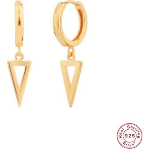 Aide 100% 925 Sterling Silver Zircon Geometric Triangle Pendant Hoop Earrings For Women Personality Earrings Pendientes Brincos