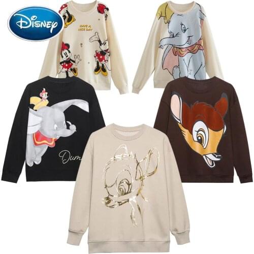 Disney Sweatshirts Minnie Mickey Mouse Donald Duck Dumbo Alice in Wonderland Cartoon Print Women O-Neck Pullover Long Sleeve Top