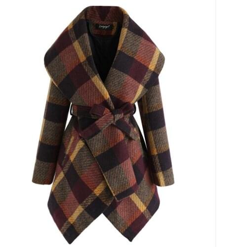 Turn-down collar Wool Coat Women Pocket Casual Long Sleeve Autumn Winter Blends Outerwear Oversize Trench Warm Coat Sashes