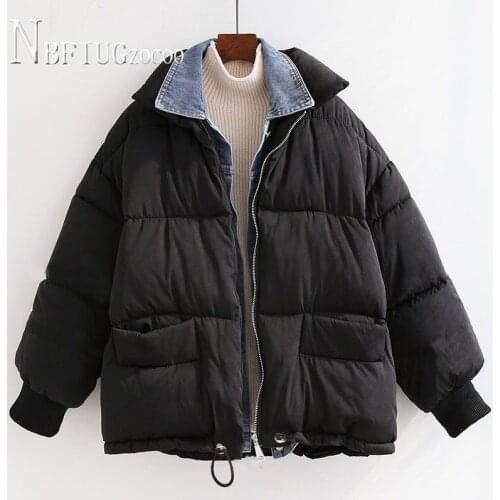 Winter Women Parkas Korean Thick Harajuku Short Bread Style Fake Two Pieces Female Coat