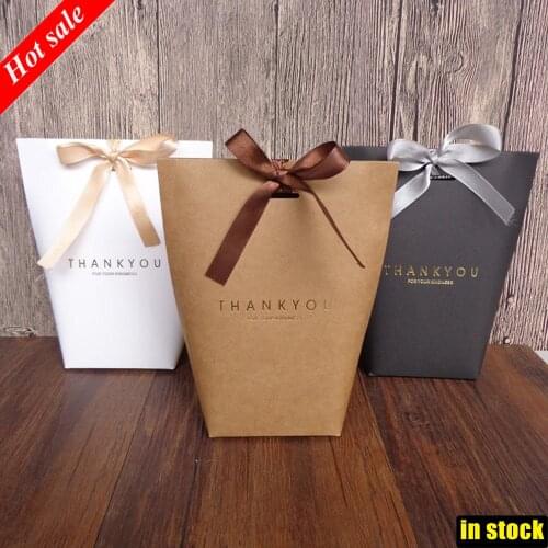 1 pcs Thank you Kraft Paper Bag Elegant Party Wedding Favour Gift Sweets Boxes Bags Chocolate Boxes Bags 3 Colors Package Bags