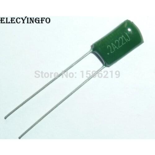 100pcs Mylar Film Capacitor 100V 2A221J 220pF 0.22nF 2A221 5% Polyester Film capacitor