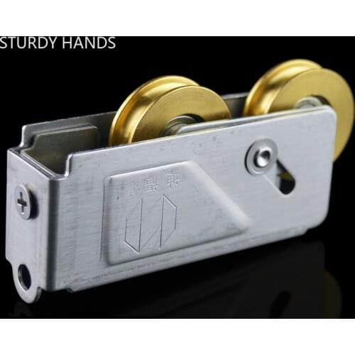 2pcs/lot Stainless Steel Copper Double Wheel Pulley Sliding Doors and Window Roller Panning Cupboard Door Pulley Wheels Fittings