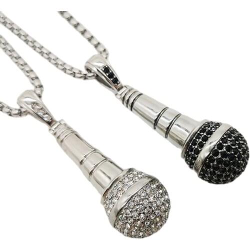 2019 New Arrival Fashion Full CZ stones hip hop microphone pendant & necklace mens rapper top quality stylish necklace CARA0262