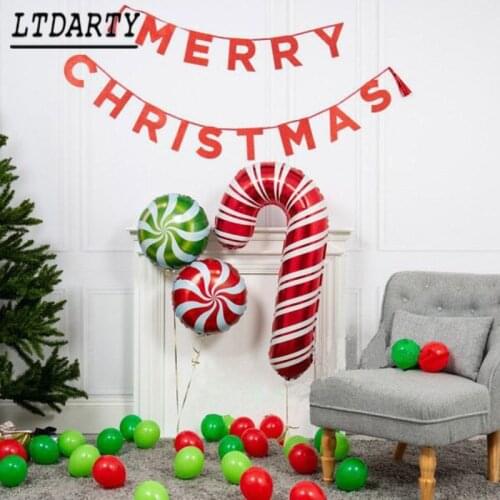 5pcs 18inch Lollipop Candy Cane Aluminum Foil Balloon Christmas Decoration Inflatable Balloon Party New Year Supplies Toys