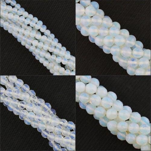 White Opal Opalite Glossy Faceted Round Ball Loose Beads 4mm 6mm 8mm 10mm