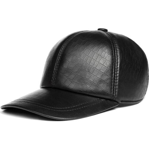 Spring Genuine Leather Baseball Cap For Men Male Youth Thin Black Plaid 56-59 cm Adjustable Dome Hat Casual Golf Hockey Gorras