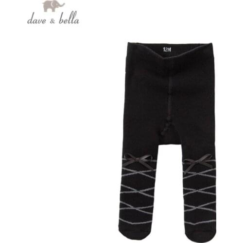 DB15702 dave bella winter infant baby girls lolita bow striped padded leggings children fashion leggings