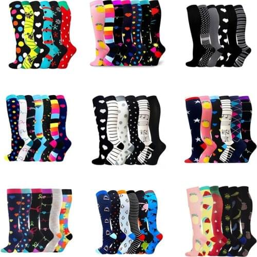 3/5/6 Pairs Compression Stocking Women Knee High 30mmHg Edema Diabetes Varicose Veins Running Sports Travel Compression Socks