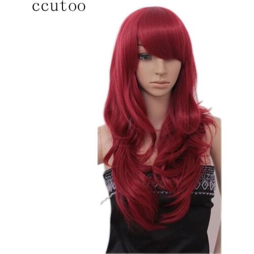 Ccutoo 65cm/25.5inch Red Long Curly High Temperature Fiber Synthetic Full Hair Party Cosplay Costume Wigs Peluca 12 Colors