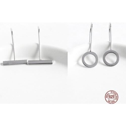 LKO Minimalist 925 Sterling Silver Geometry Round Cross Bar Hook Earrings For Women Party Fine Jewelry Accessories Gifts