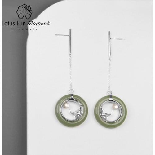 Lotus Fun Moment Real 925 Sterling Silver Fashion Jewelry Classic Oriental Element Moonlight Design Drop Earrings for Women