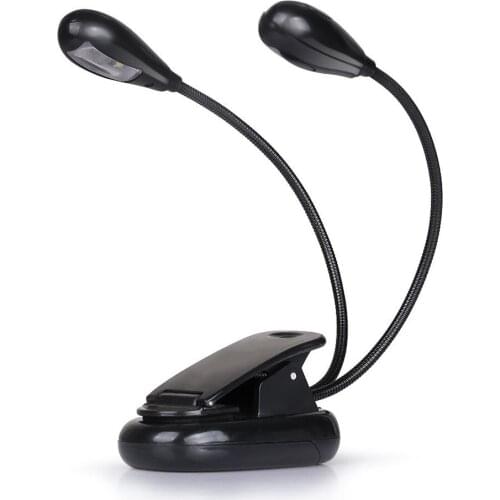 DONWEI Mini Dual Head 4LED Clip Book Light Battery Powered 2 Mode Flexible Bright Clip Night Lights Reading Lamp