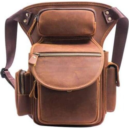 Crazy Horse Cowhide Men Bum Waist Pack Riding Multi-function Pouch Male Genuine Leather Thigh Drop Leg Bag Fanny Messenger Bags